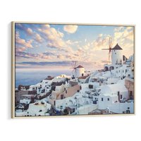 Obraz w ramie 100x70 - Biel ponad Błękitem - Santorini, białe budynki - rama drewno