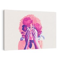 Obraz na płótnie 120x80 - Kwiaty we Włosach - różowa postać, grafika