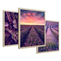 Zestaw obrazy w ramie 30x40 galeria - Wrzosy, lawenda, zachód, słońca - rama drewno