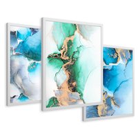 Zestaw obrazy w ramie 50x70 galeria - Marmur, złoto, morski, turkus - rama biała