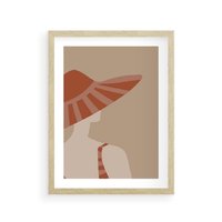 Plakat w ramie 40x50 - Kobiecy Portret - plakat retro, kobieta w kapeluszu - rama drewno