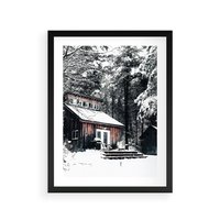 Plakat w ramie 40x50 - Zimowy Urok Drewnianego Domku - zima, drewniany domek - rama czarna