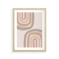 Plakat w ramie 30x40 - Migotliwe Tęczowe Przestrzenie - abstakcyjne tęcze, delikatne odcienie beżu - rama drewno