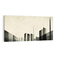 Obraz na płótnie 120x60 - Mroczne Wieżowce - postarzana grafika, perspektywa budynków wieżowców