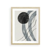 Plakat w ramie 50x70 - Abstrakcyjne Kształty w Szarościach - abstrakcja, akwarelowe plamy - rama drewno