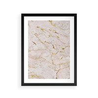 Plakat w ramie 40x50 - Beżowy Marmur i Złoto - marmur, beżowy marmur - rama czarna