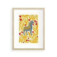 Plakat w ramie 30x40 - Zebra w Nowoczesności - abstrakcyjna nowoczesna grafika, pośrodku zebra - rama drewno