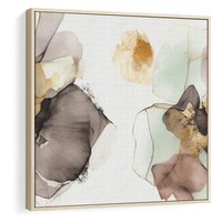 Obraz w ramie 50x50 - Nowoczesne Elegancje - akwarela, złote linie i plamy - rama drewno