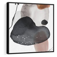Obraz w ramie 50x50 - Impresje Harmonii - abstrakcyjne plamy akwarelowe, czarny szkic - rama czarna