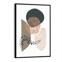 Obraz w ramie 50x70 - Harmonia Akwarelowych Przestrzeni - abstrakcyjna kompozycja z kropek kresek i kółek, odcienie brązu i beżu - rama czarna