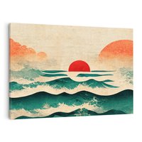 Obraz na płótnie 120x80 - Czerwone Melodie - japońska sztuka, zachód słońca nad oceanem