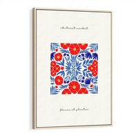 Obraz w ramie 50x70 - Tajemnicza Droga - nowoczesna kwiatowa kompozycja, czerwony i niebieski - rama drewno