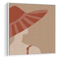Obraz w ramie 50x50 - Kobiecy Portret - plakat retro, kobieta w kapeluszu - rama biała