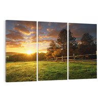 Obraz na płótnie 120x80 - Urok zachodu słońca na łące z drzewami - łąka, zachód