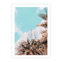 Plakat bez ramy 50x70 - Wakacyjny Raj - palmy, wysokie budynki