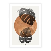 Plakat bez ramy 21x30 - Elegancja w Detalach: Miedziane Koło z Monsterą - grafika, miedziane koło