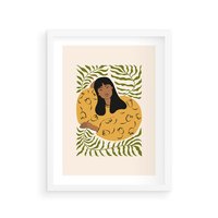 Plakat w ramie 50x70 - Malowane Odbicia Wyobraźni - nowoczesny plakat, kobieta otoczona liśćmi - rama biała