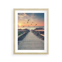 Plakat w ramie 50x70 - Sielanka nad brzegiem - plaża, pomost - rama drewno