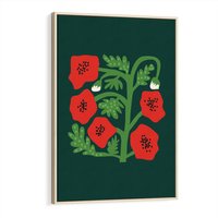 Obraz w ramie 50x70 - Księga Odbić - abstrakcyjna kwiatowa kompozycja, zielone  mocne tło - rama drewno