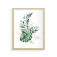 Plakat w ramie 40x50 - Luksus w Detalu - złote, liście - rama drewno