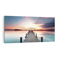Obraz na płótnie 120x60 - Złote zachody słońca - jezioro, molo