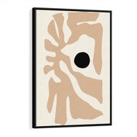 Obraz w ramie 50x70 - Eksploracja Abstrakcji - beżowa absrakcyjna kompozycja, czarny akcent - rama czarna