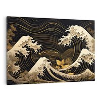 Obraz na płótnie 120x80 - Złote Piękno - ciemny obraz, fala morska