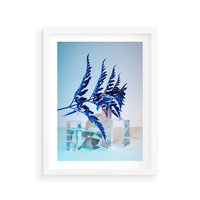 Plakat w ramie 50x70 - Intensywny Kolor Natury - liście, kobalt - rama biała