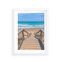 Plakat w ramie 40x50 - Pomost ku Morzu - pomost na plaży, morze - rama biała