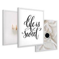 Zestaw obrazy w ramie 40x50 galeria - Makaroniki, kawa, typografia, napisy - rama biała