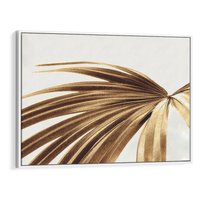 Obraz w ramie 120x80 - Egzotyczny Blask - złote, liście - rama biała