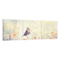Obraz na płótnie 120x40 - Poranek wśród łąki - ptak, łąka