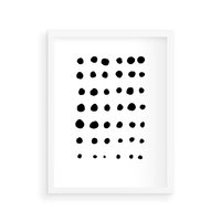 Plakat w ramie 50x70 - Refleksje Światła - minimalistyczna kompozycja, czarne kropkina białym tle - rama biała