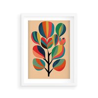 Plakat w ramie 30x40 - Harmonia Rozplątanych Form - abstrakcyjny kolorowy tęczowy obraz, inspiracje roślinne - rama biała