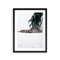 Plakat w ramie 50x70 - Zimowy Azyl - domek w górach, śnieg - rama czarna