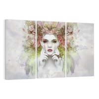 Obraz na płótnie 120x80 - Abstrakcyjna Ekspresja - Twarz w Kwiatowym Wirze - abstrakcja, twarz