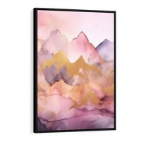 Obraz w ramie 70x100 - Pastelowe Wzgórza - pastelowe, różowe góry - rama czarna