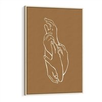 Obraz w ramie 80x120 - Splecione Dłonie - szkic, minimalizm - rama drewno