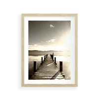 Plakat w ramie 50x70 - Mglisty poranek na pomostcie - pomost, mgła - rama drewno