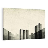 Obraz na płótnie 120x80 - Mroczne Wieżowce - postarzana grafika, perspektywa budynków wieżowców