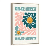 Obraz w ramie 80x120 - Harmonia płatków kwiatów - kwiatowa retro kompozycja, pastelowe kolory - rama drewno