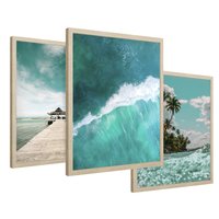 Zestaw obrazy w ramie 50x70 galeria - Plaża, palmy, hawaje, morze - rama drewno