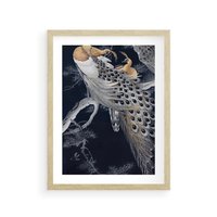 Plakat w ramie 30x40 - Japońskie Pawie - japońska grafika, pawie - rama drewno