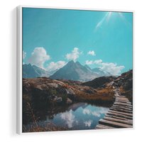 Obraz w ramie 80x80 - Inspirujący Pejzaż - ścieżka, górska - rama biała