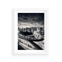 Plakat w ramie 50x70 - Miejska Symfonia - miasto, nocą - rama biała