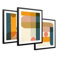 Zestaw obrazy w ramie 30x40 galeria - Retro, kolorowe, geometryczne - rama czarna