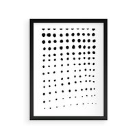 Plakat w ramie 50x70 - Abstrakcyjna Transformacja - abstrakcyjna kompozycja z czarnych kropek, minimalistyczny czarno bialy plakat - rama czarna