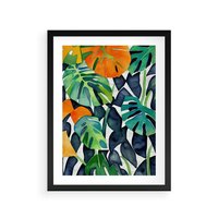 Plakat w ramie 40x50 - Tropikalne Pragnienia - akwarela, liście tropikalne - rama czarna