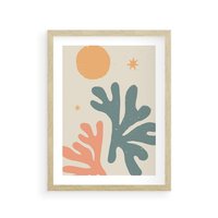 Plakat w ramie 50x70 - Inspirująca Równowaga - boho formy, kształty - rama drewno