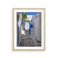 Plakat w ramie 40x50 - Uroki Santorini: Perspektywiczna Uliczka - uliczka, perspektywa - rama drewno